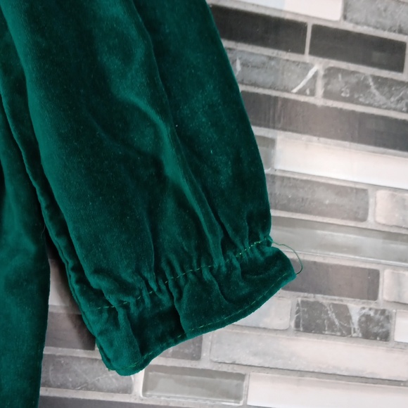 Forest Green Velvet Smocked Dress Lace Pink Bow 24mos. Vintage - Picture 7 of 14